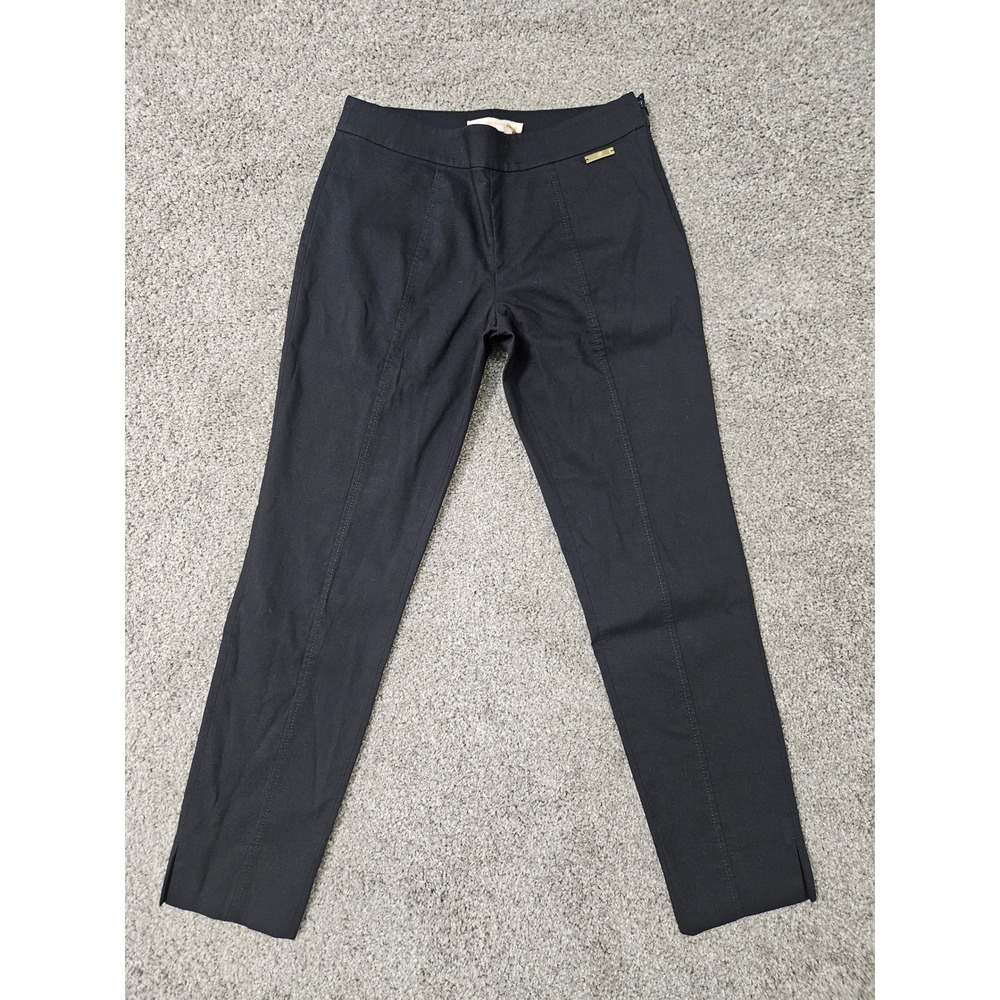 Tory Burch Black Stretch Cotton Pintuck Side Zip Tapered Trousers Pants Size 0
